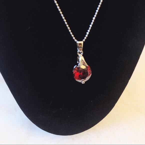 Silver Red Crystal Necklace - Picture 8 of 8